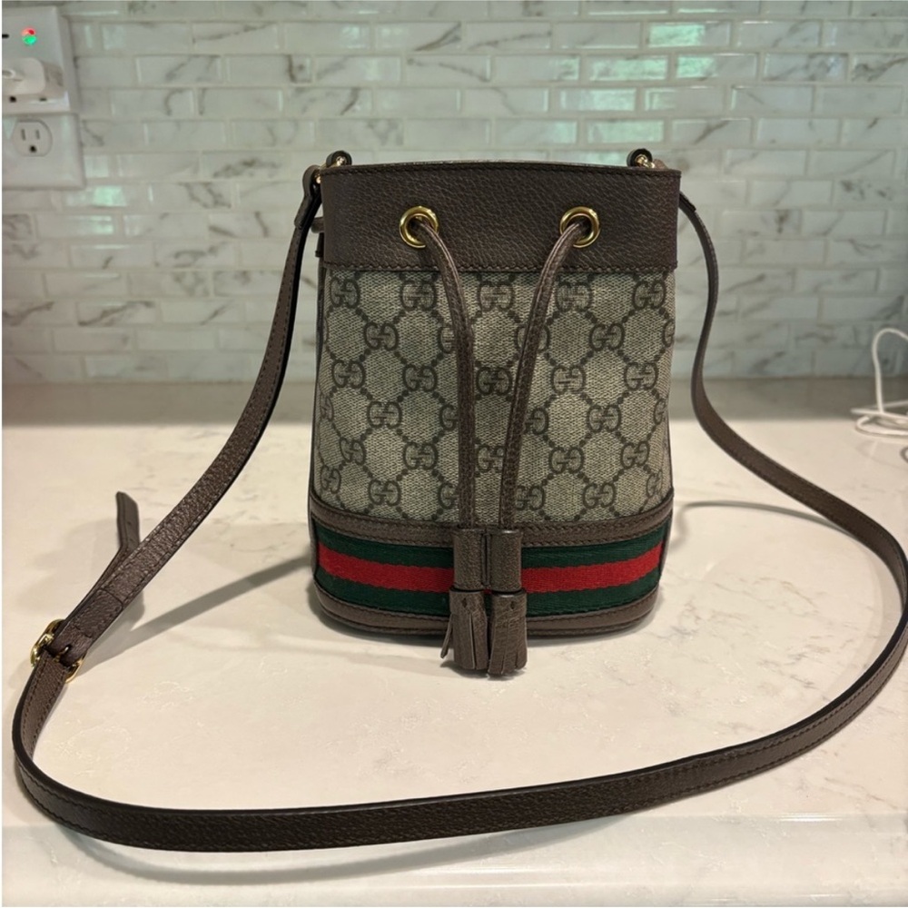 Gucci Signature Brown and Green Crossbody Bag